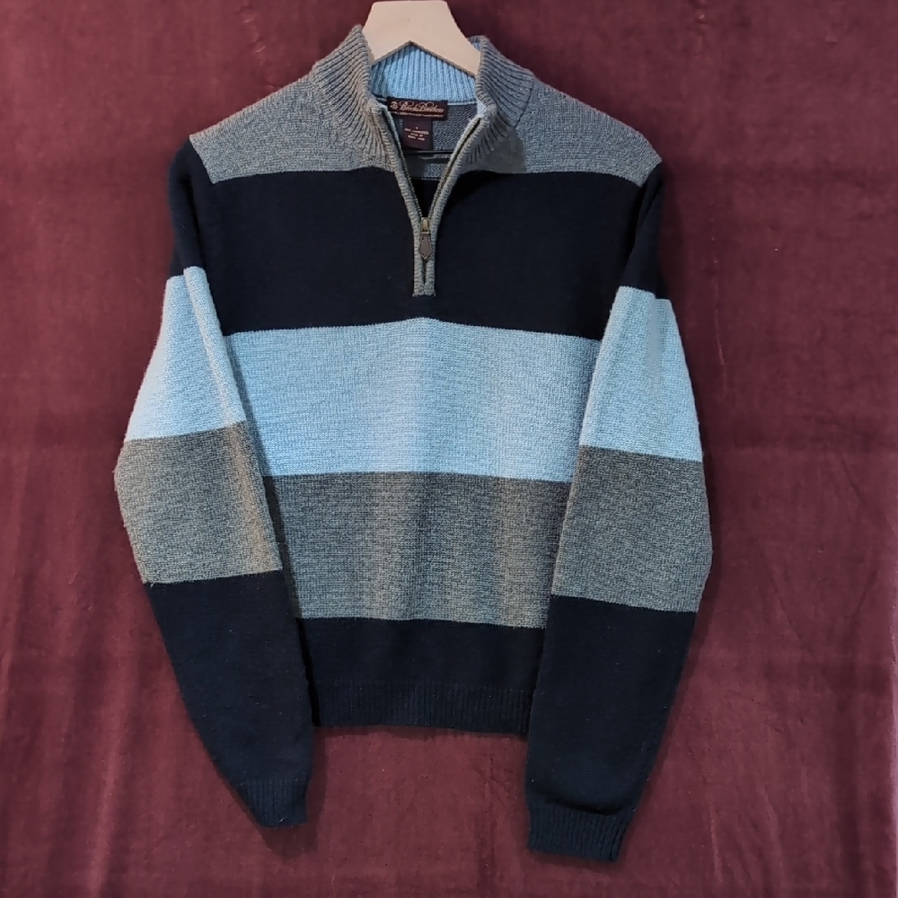 Brooks Brothers Tricolor Quarter Zip Lambswool Pullover Size L